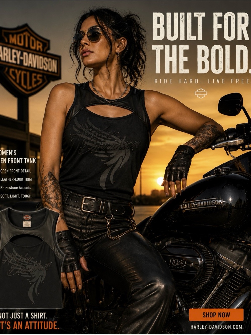 Harley-Davidson Black Sleeveless Open-Keyhole Tank with Subtle Graphic